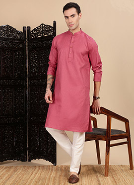 Pink Cotton Textured Kurta
