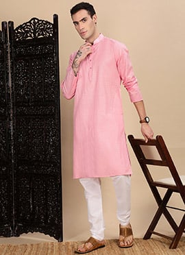 Pink Cotton Textured Kurta