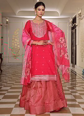 Pink Crepe Embroidered Sequins With Jacquard Long Choli Lehenga Stunning Wear