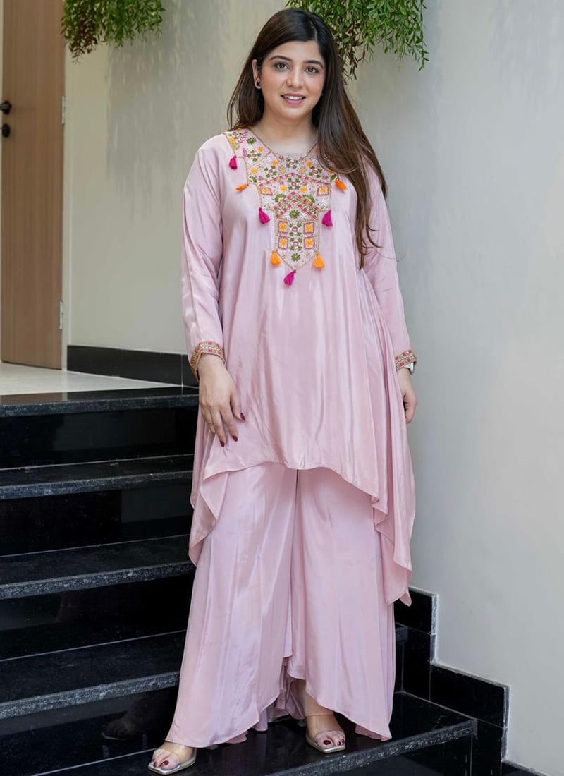 Pink Crepe Emroidered Co ord Set After Six Wear