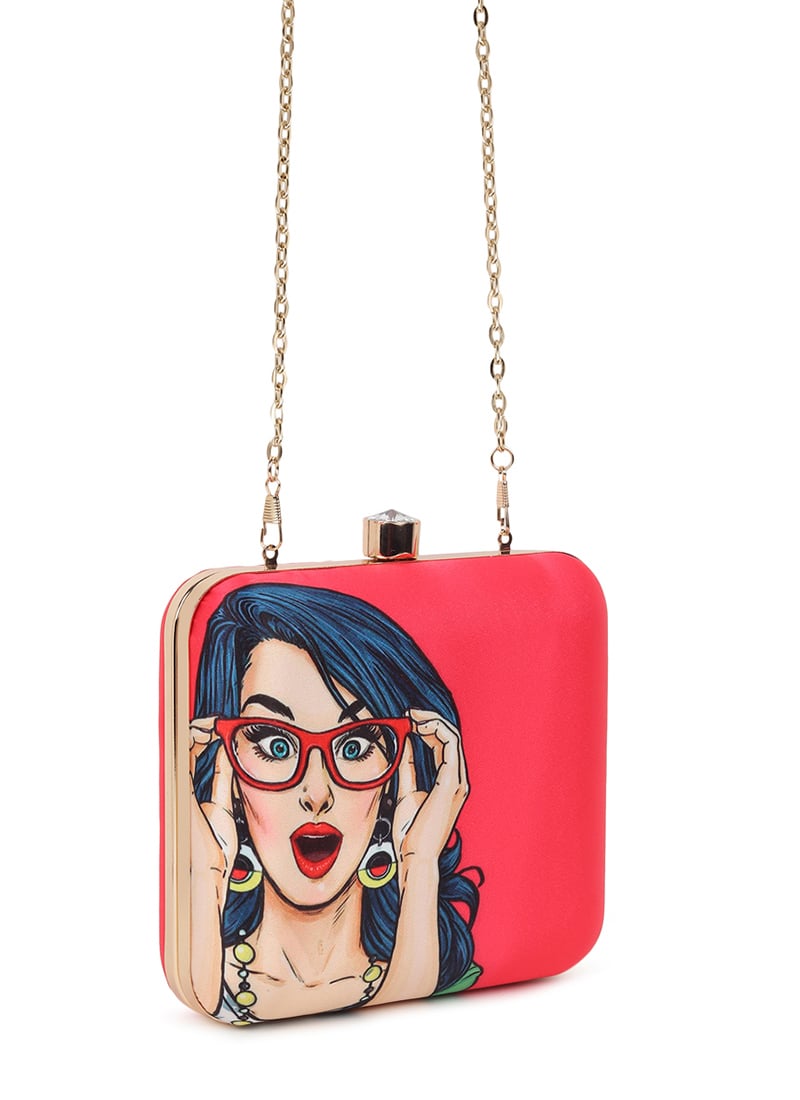 Pink Crepe Silk Digital Print Clutch Wedding Wear