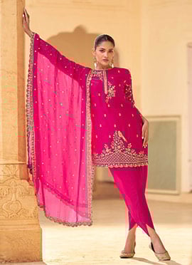 Pink Crepe Silk Embroidered Sequins Stylish Dhoti Suit