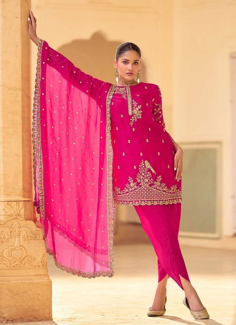 Pink Crepe Silk Embroidered Sequins Stylish Dhoti Suit Festive Wear