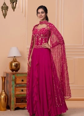 Pink Crepe Silk Sequins Embroidered Lehenga