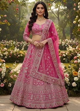 Pink Crepe Silk Sequins Zari Embroidered A Line Lehenga
