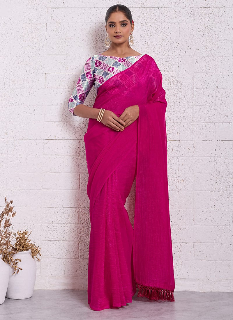 Pink Crunchy Silk Digital Print Saree After Six Wear