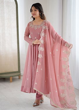 Pink Crunchy Silk Sequins Embroidered Anarkali Suit