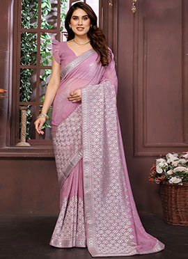 Pink Crunchy Silk Zari Stone Work Saree