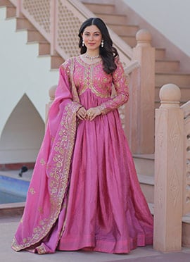 Pink Crush Silk Embroidered Sequins Anarkali Suit