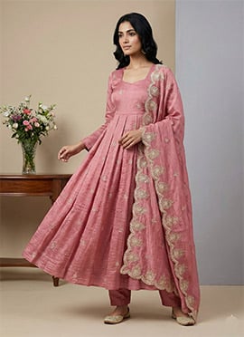 Pink Crush Silk Embroidered Sequins Anarkali Suit