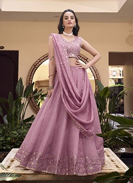 Pink Crush Silk Embroidered Sequins Lehenga Wedding Wear