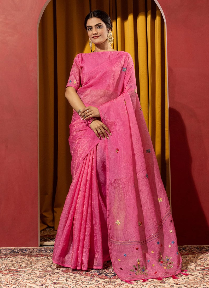 Pink Crush Silk Thread Saree Festive Wear