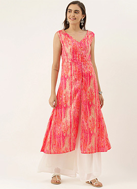 Pink Digital Print Rayon A-Line Kurti