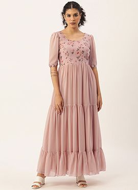 Pink Digital Printed Gathers Dress