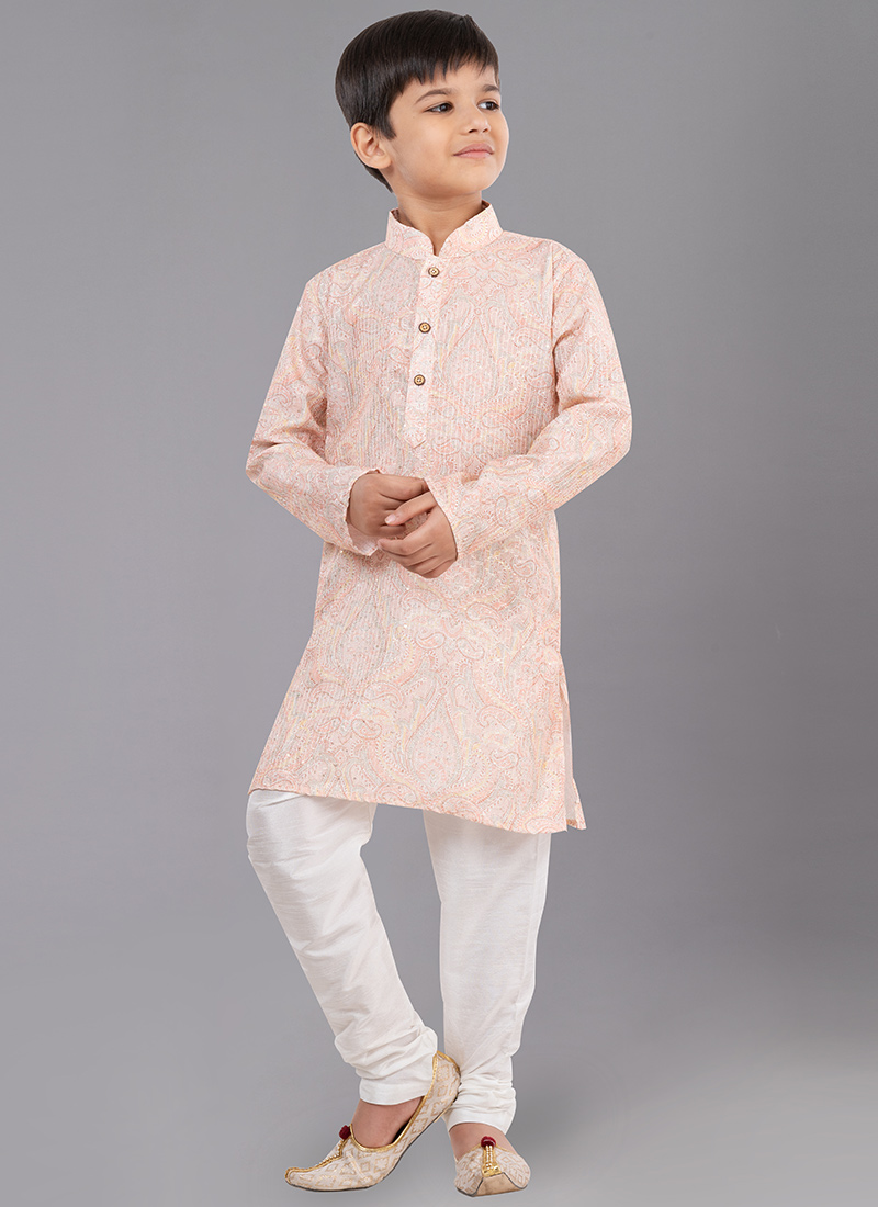Pink Digital Printed Kids Kurta Pyjama Party Wear