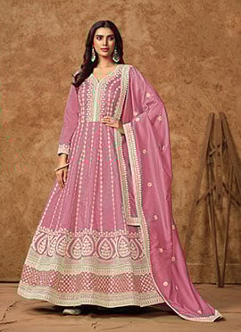Pink Dola Silk Embroidered Sequins A Line Classy Anarkali Suit