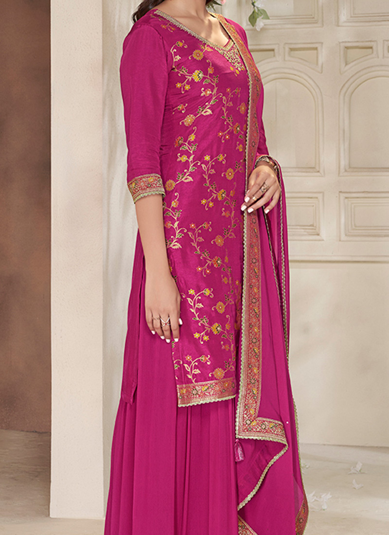 Made to Measure Pink Art Silk Embroidered Suit With Sharara And Art Silk Heavy Dupatta main image 0