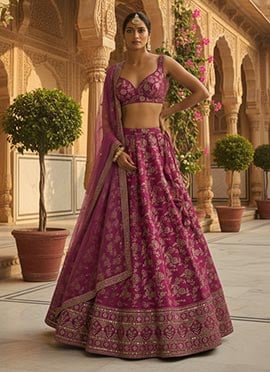 Pink Dola Silk Jacquard Sequins Embroidered Lehenga Set