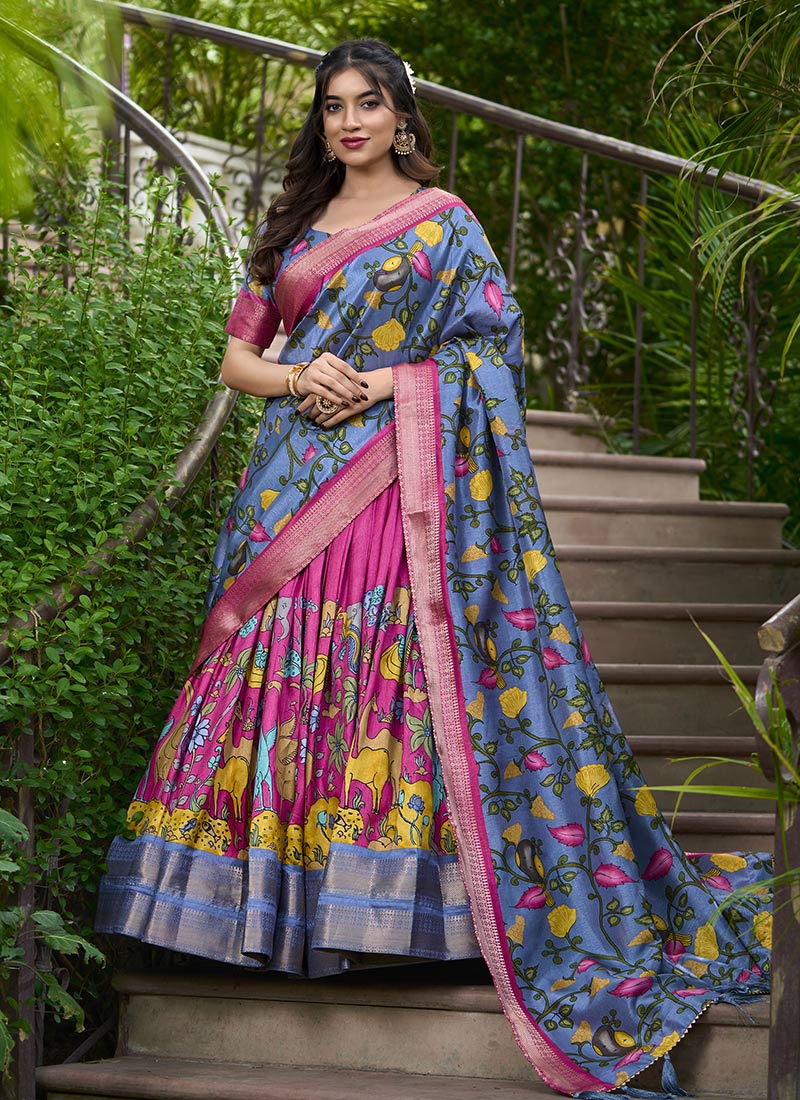 Pink Dola Silk Kalamkari Umbrella Lehenga