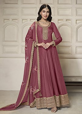 Pink Dola Silk Zari Embroidered Sequins Anarkali Suit