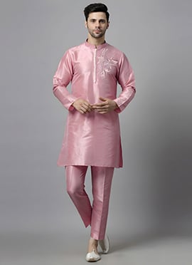 Pink Dupion Embroidered Kurta Pyjama