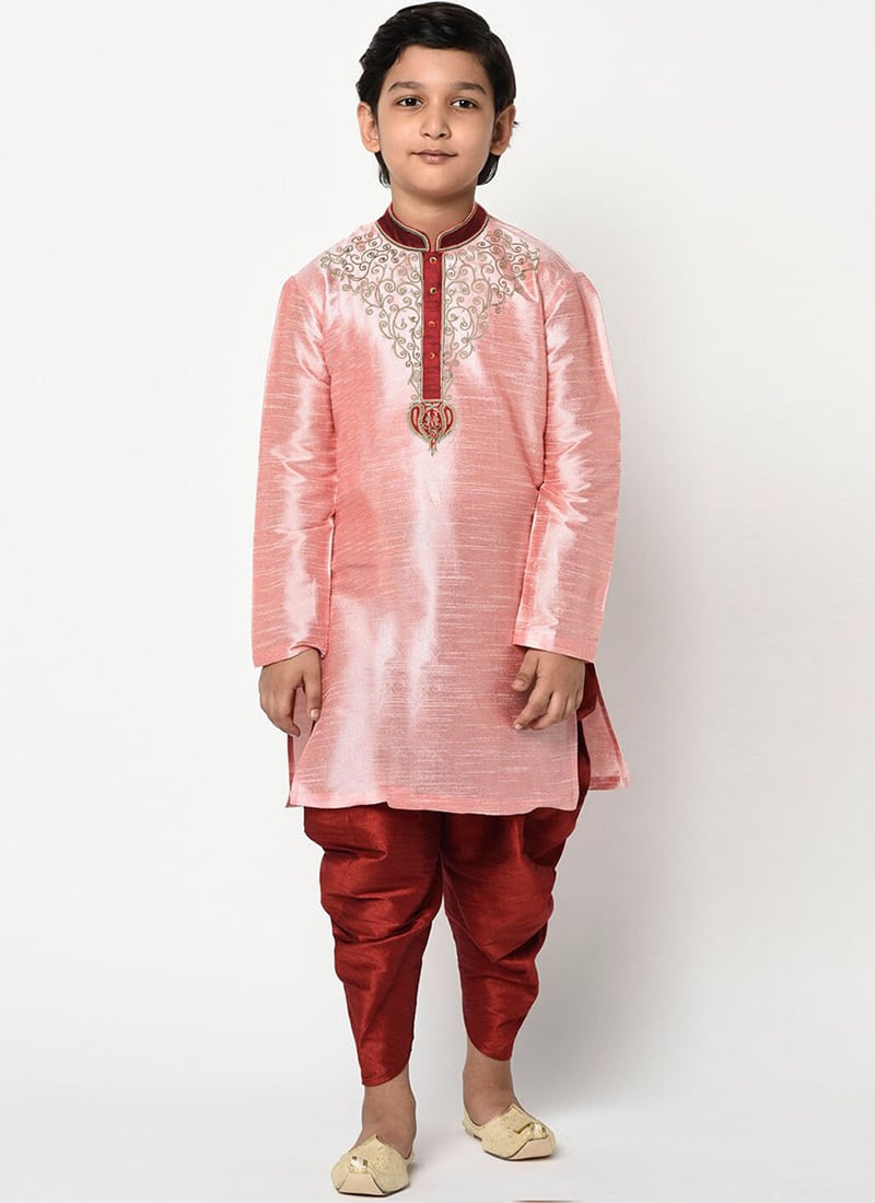Pink Dupion Silk Embroidered Kurta Pyjama Party Wear
