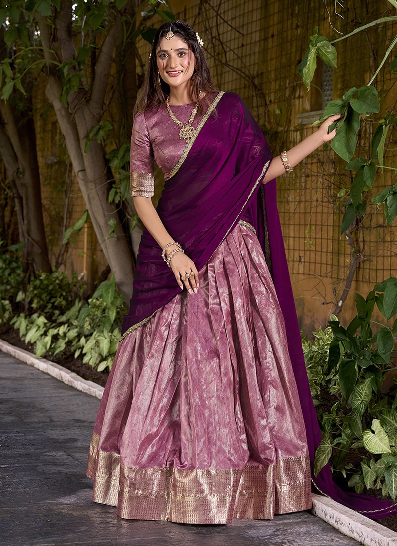 Pink Dupion Silk Zari Woven Lehenga Festive Wear
