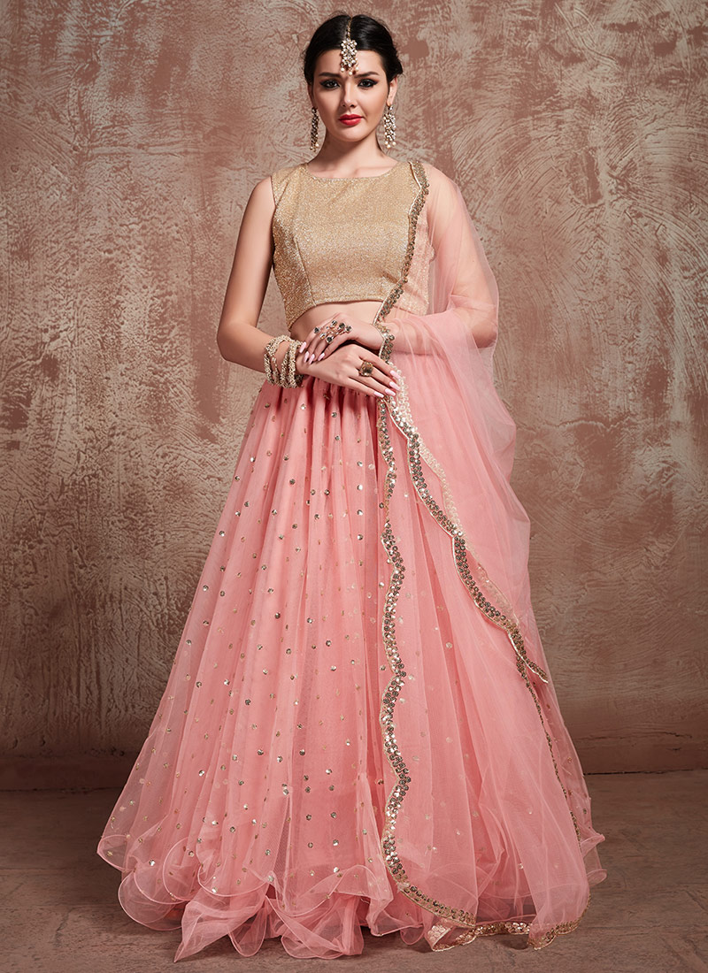 Pink Net A Line Lehenga