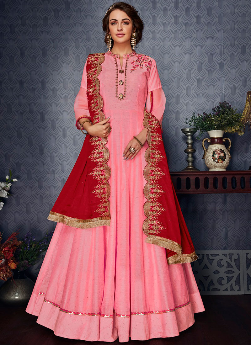 Buy Pink Embroidered Anarkali Gown, Embroidered, dresses and gown