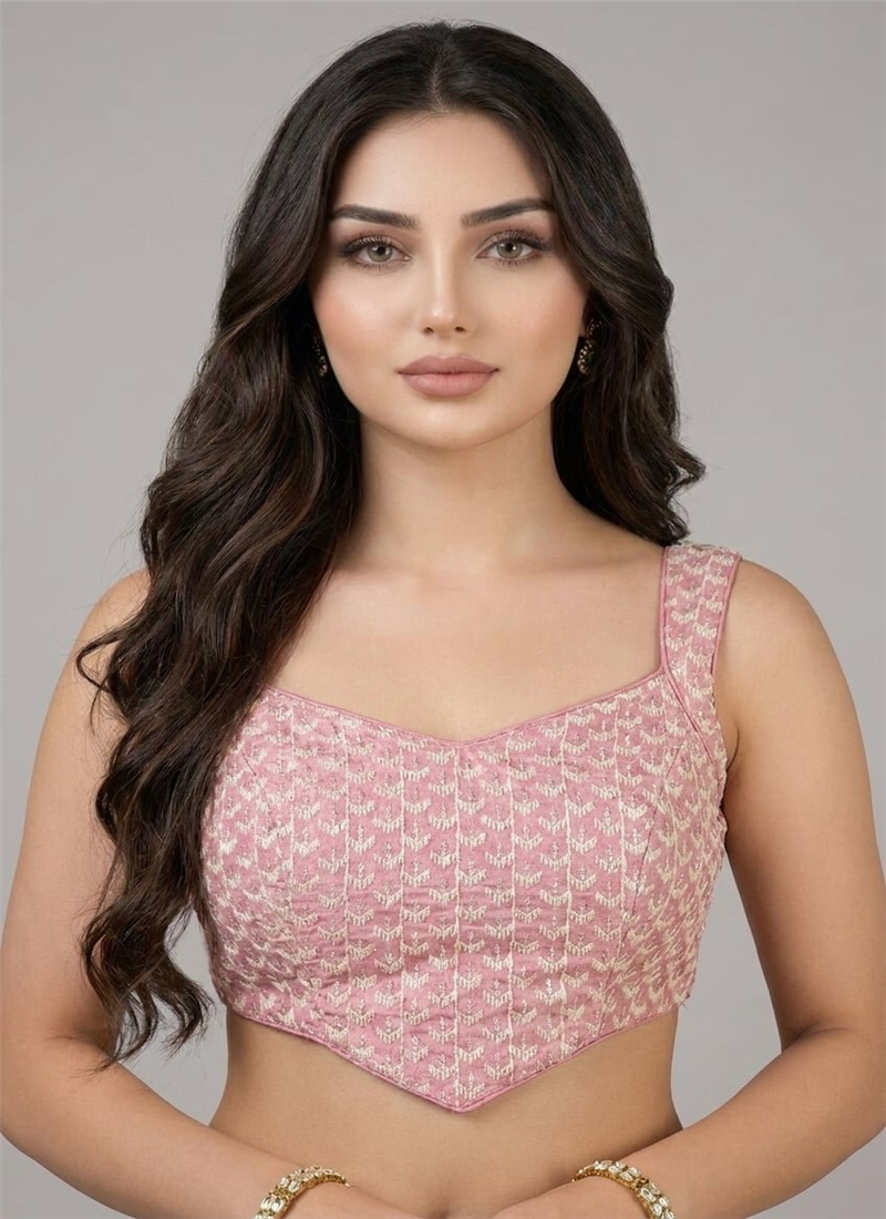 Pink Embroidered Art Silk Stretchable Blouse Festive Wear