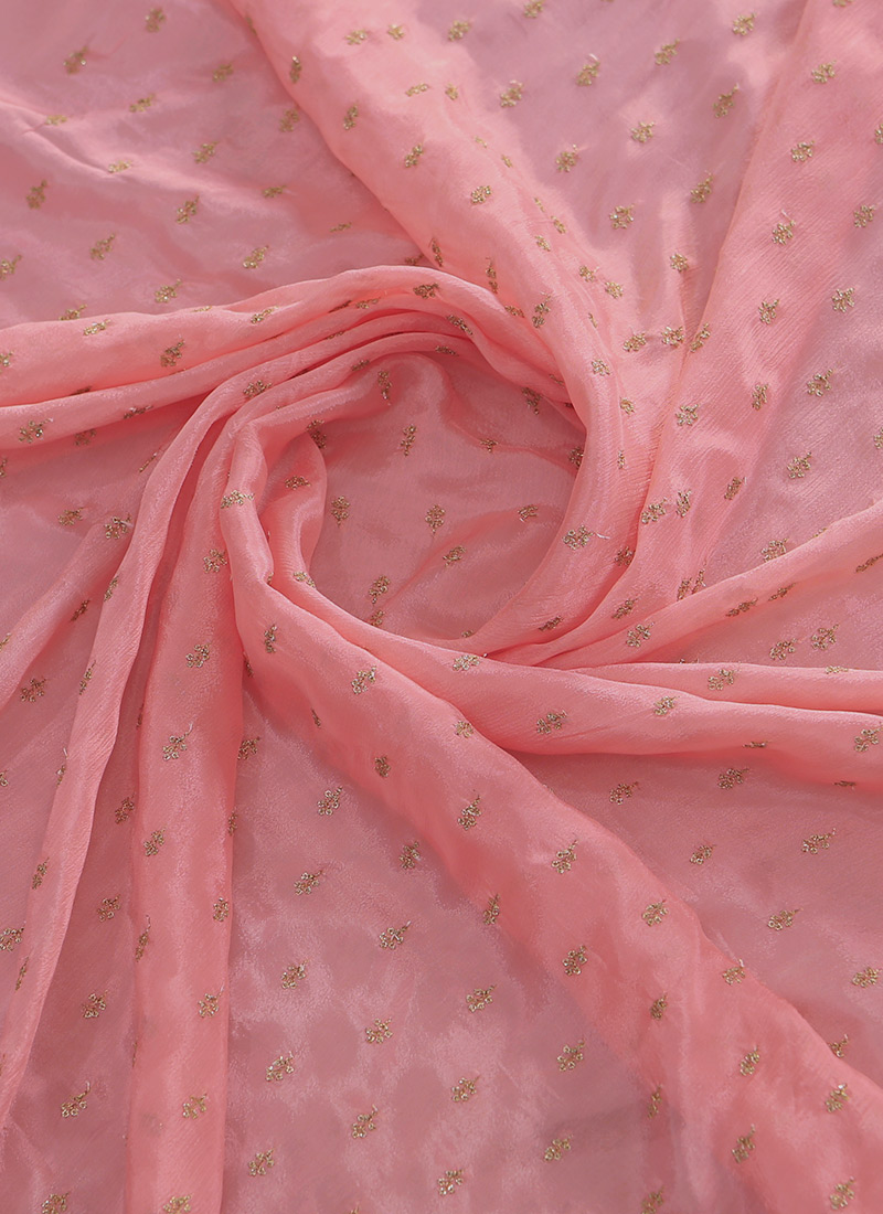 Pink Embroidered Chinon Fabric