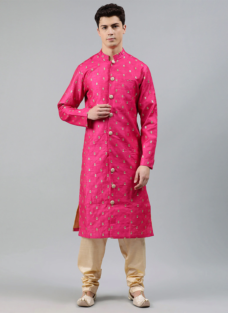 Pink Embroidered Indowestern Sherwani Wedding Wear