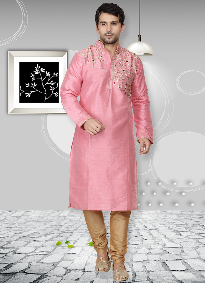 Pink Embroidered Kurta Pyjama Party Wear