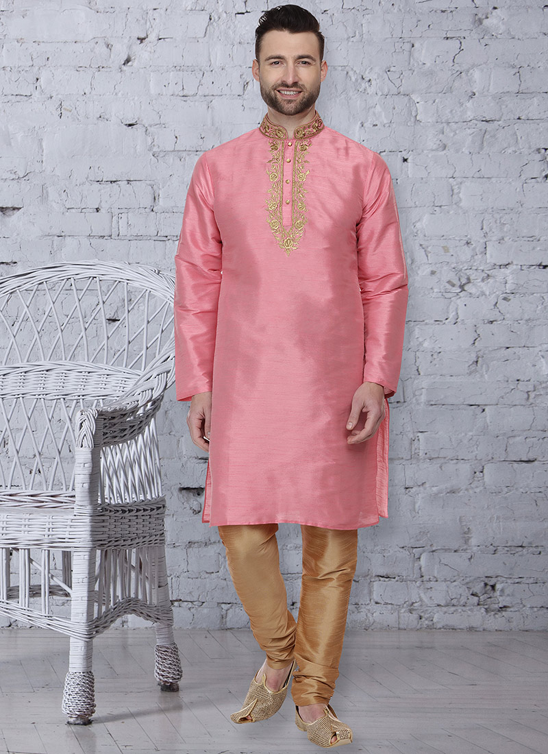 Pink Embroidered Kurta Pyjama Set Party Wear