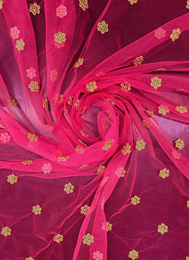 Pink Embroidered Net Fabric