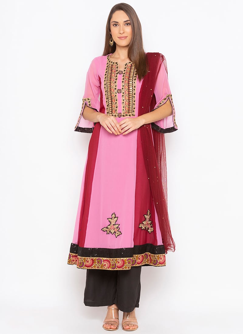 Pink Embroidered Palazzo Suit After Six Wear