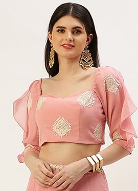 Pink Embroidered Ruffles Style Blouse