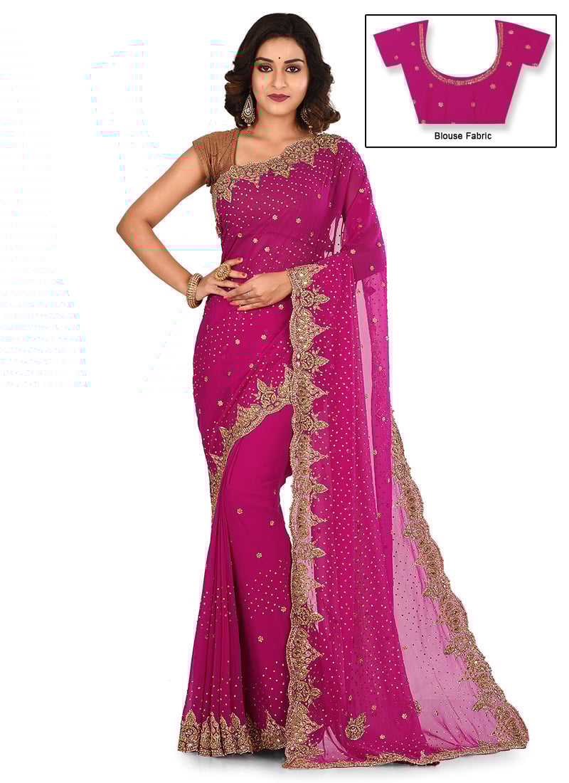 Pink Embroidered Saree Party Wear