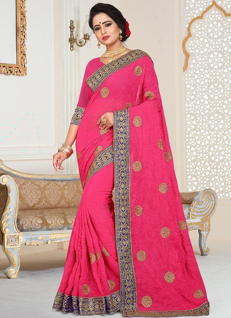 Pink Embroidered Saree Party Wear