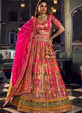 Pink Embroidered Sequins Banarasi Silk Lehenga