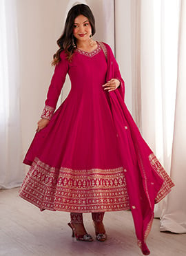 Pink Embroidered Sequins Silk Anarkali Suit