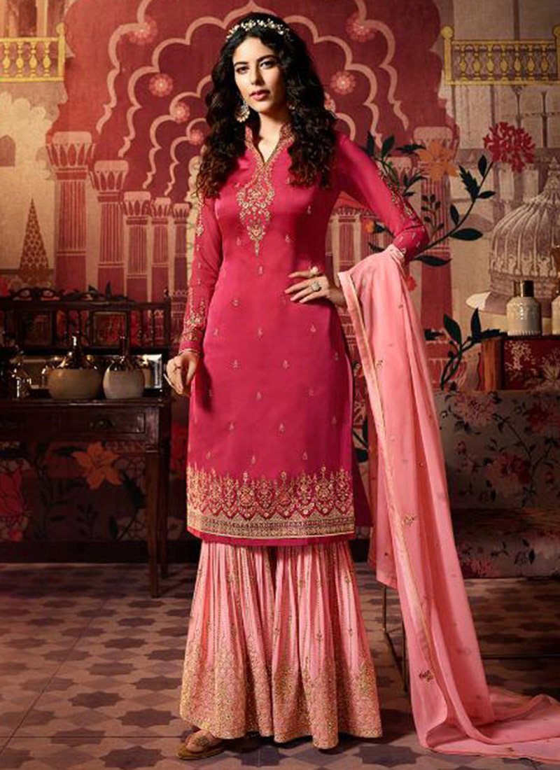 Buy Online Pink Georgette Embroidered Sharara, Latest Woman Wear, Best Price/Discount #1 Quality