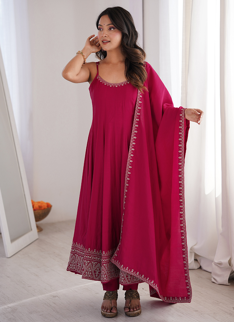 Pink Embroidered Silk Anarkali Suit Festive Wear