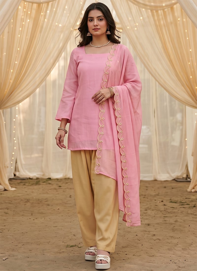 Pink Embroidered Silk Farshi Salwar Suit Festive Wear