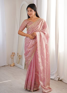Pink Fandy Silk Embroidered Sequins Saree
