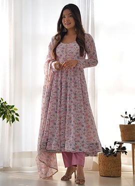 Pink Faux Chiffon Digital Print Anarkali Suit A Enchanting Style