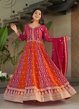 Pink Faux Georgette Anarkali Suit With Zari Sequins Embroidery Festive Wear