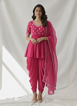 Pink Faux Georgette Beads And Sequins Dhoti Suit