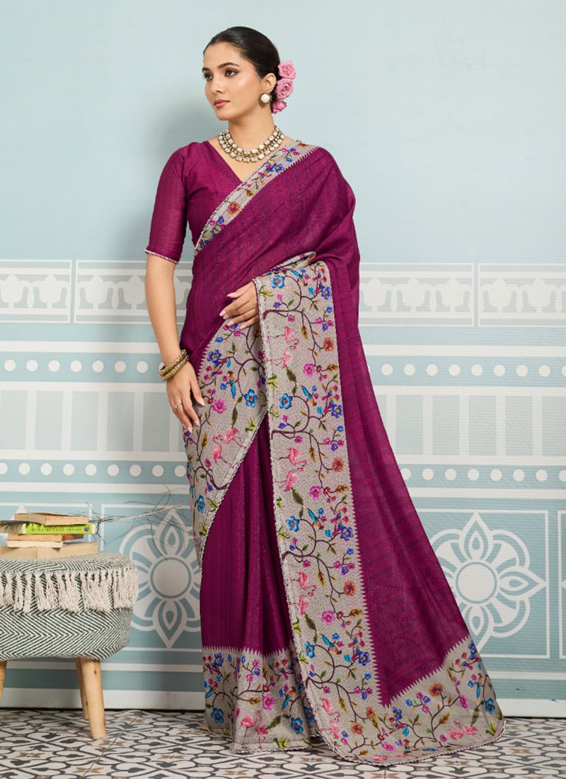 Pink Faux Georgette Digital Print Saree