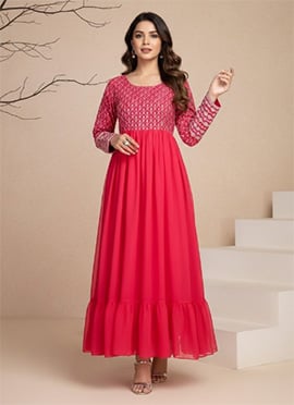 Pink Faux Georgette Embroidered Anarkali Gown